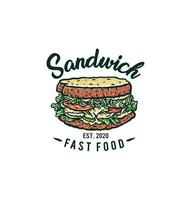 Sandwich-Logo-Vektorillustration, handgezeichnete Linie mit digitaler Farbe vektor