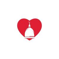 moské torn med hjärta form logotyp design. islamic logotyp mönster begrepp. vektor