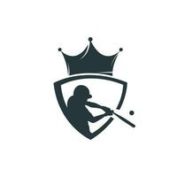 baseboll kung vektor logotyp design. baseboll spelare och krona ikon design mall.