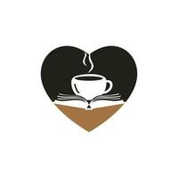 Kaffeebuch mit Herzform-Vektor-Logo-Design. Kultiges Logo des Teebuchladens. vektor