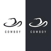 einfache Silhouette Cowboy-Hut-Logo-Template-Design isoliert auf schwarzem und weißem Hintergrund. vektor