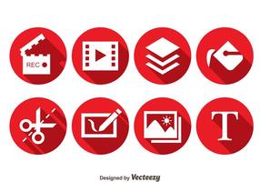 Videobearbeitung Red Circle Icons vektor