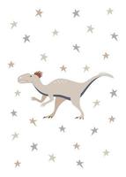 Geburtstagsgrußkarte mit Vektortier und Sternen. ein Poster mit einer Illustration eines Dinosauriers auf weißem Hintergrund für ein kindliches Zimmer oder Kinderzimmer vektor