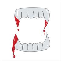 halloween vampyr tänder med blod platt vektor illustration. isolerat objekt på vit bakgrund. Bra för affischer, fest inbjudningar, klistermärken, kort, gåva.
