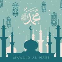 vektor illustration av Mawlid al nabi, hand dragen linje stil med digital Färg