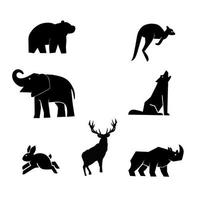 kanin, elefant, Varg, rådjur, noshörning, känguru och Björn djur- ikoner, vektor illustration