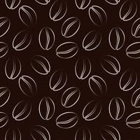 sömlös mönster med vit översikt kaffe bönor på mörk brun bakgrund. vektor