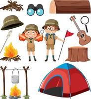 camping objekt och tecknad serie karaktär uppsättning vektor
