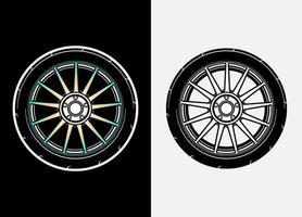 verschiedene farbsätze von autorädern, gummireifen, autoreifen, lkw-radillustration im rennstil. Rennräder Vektor. Schwarz-Weiß-isolierter Hintergrund. Folge 10. vektor