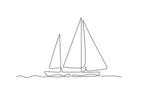 kontinuerlig linje teckning av en segelbåt i de hav. minimalism konst. vektor