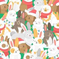 sömlös mönster med jul kaniner i tecknad serie stil. vektor jul illustration bakgrund. 2023 år av de kanin.