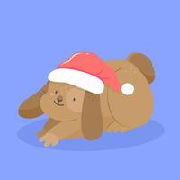 süßes braunes kaninchen in einem weihnachtshut. Hase in einer Weihnachtsmütze. Vektorillustration eines Tiercharakters, der auf einem Hintergrund isoliert ist. vektor