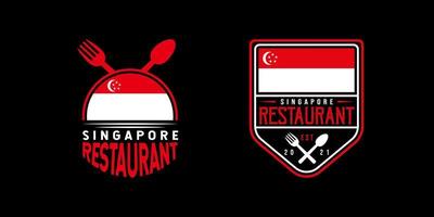 singapore mat restaurang logotyp. singapore flagga symbol med sked, gaffel, halvmåne måne, och stjärnor ikoner. premie och lyx logotyp vektor