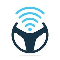 lenkrad und wi-fi-signale symbol logo design. transport wifi signalisiert logo vektordesign. vektor