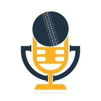 Cricket-Podcast-Logo in Trophäenform. Mikrofon- und Cricketball-Logo-Konzeptdesign. vektor