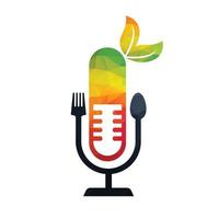 podcast och friska mat logotyp ikon mönster vektor. gaffel och sked runt om en mikrofon. vektor