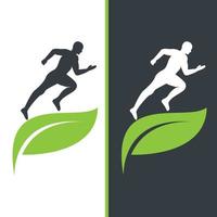 Green Leaf Runner Logo-Konzeptdesign. Physiotherapie Behandlungskonzept Vektordesign. vektor