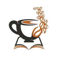 Kaffeetasse mit Buchkonzept. Kaffeetassen-Logo-Design kombiniert mit Buch. vektor