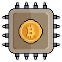 pixel konst bitcoin processor, kryptovaluta bearbetning vektor ikon för 8bit spel på vit bakgrund