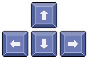 Pfeiltasten der Pixelkunst-Tastatur. Tastaturspieltasten-Vektorsymbol für 8-Bit-Spiel auf weißem Hintergrund vektor