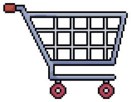 Pixel-Art-Einkaufswagen, Supermarkt-Trolley-Vektorsymbol für 8-Bit-Spiel auf weißem Hintergrund vektor