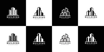 satz des gebäudelogos mit linienkunststil. Stadtgebäude abstrakt für Logo-Design-Inspiration vektor