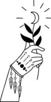 hand dragen hand innehav blommor i boho stil illustration vektor