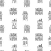 hand gezeichnetes nahtloses muster des landhauses. skandinavisches Haus mit Dachvektorgekritzelmuster lokalisiert auf weißem Hintergrund. vektor