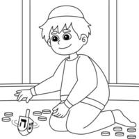 Chanukka-Junge spielt Dreidel zum Ausmalen vektor