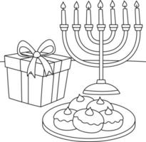 hanukkah Sufganiot gåva menora färg sida vektor