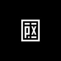 px första logotyp med fyrkant rektangulär form stil vektor