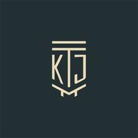 kj-Anfangsmonogramm mit einfachen Strichgrafik-Säulen-Logo-Designs vektor