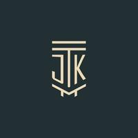 jk Anfangsmonogramm mit einfachen Strichgrafik-Säulen-Logo-Designs vektor