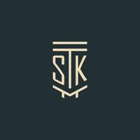 sk första monogram med enkel linje konst pelare logotyp mönster vektor