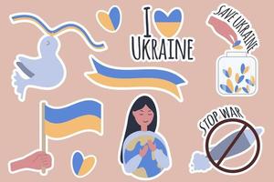 klistermärke uppsättning på de tema av ukraina. Nej krig. be för fred. spara ukraina. ukraina. stå med ukraina. vektor