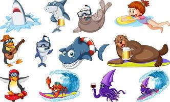 uppsättning av olika hav djur tecknad serie tecken vektor