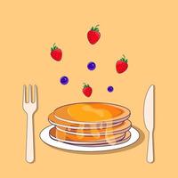 Ahornpfannkuchen mit Erdbeeren und schwarzen Beeren vektor
