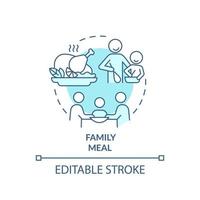 Symbol für das türkisfarbene Konzept der Familienmahlzeit. Abendessen mit Familienmitgliedern. Qualitätszeit zusammen abstrakte Idee dünne Linie Illustration. isolierte Umrisszeichnung. editierbarer Strich. vektor