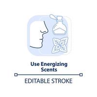 använd energigivande dofter ljusblå konceptikon. arom av pepparmynta. road trip tips abstrakt idé tunn linje illustration. isolerade konturritning. redigerbar linje. vektor