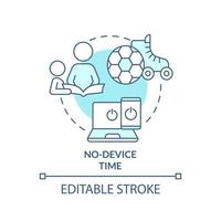 kein Symbol für das türkisfarbene Konzept der Gerätezeit. Zeit mit Gadgets begrenzen. Qualitätszeit zusammen abstrakte Idee dünne Linie Illustration. isolierte Umrisszeichnung. editierbarer Strich. vektor