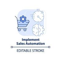 Implementieren Sie das hellblaue Konzeptsymbol für die Vertriebsautomatisierung. verkauf trend abstrakte idee dünne linie illustration. Leistung steigern. isolierte Umrisszeichnung. editierbarer Strich. vektor