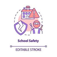 Symbol für das Sicherheitskonzept der Schule. Massenerschießungsgefahr. problem in öffentlichen schulen abstrakte idee dünne linie illustration. isolierte Umrisszeichnung. editierbarer Strich. vektor