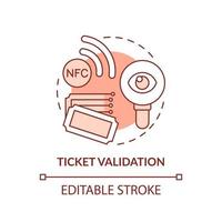 Symbol für das rote Konzept der Ticketvalidierung. Erwerb der Fahrkarte. maas thema abstrakte idee dünne linie illustration. isolierte Umrisszeichnung. editierbarer Strich. vektor