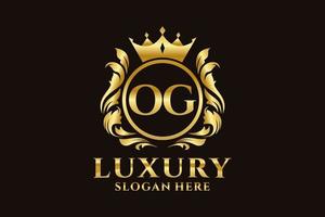 Royal Luxury Logo-Vorlage mit anfänglichem og-Buchstaben in Vektorgrafiken für luxuriöse Branding-Projekte und andere Vektorillustrationen. vektor