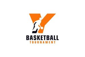 Buchstabe y mit Basketball-Logo-Design. Vektordesign-Vorlagenelemente für Sportteams oder Corporate Identity. vektor