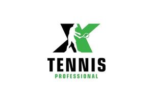 buchstabe x mit tennisspieler-silhouette-logo-design. Vektordesign-Vorlagenelemente für Sportteams oder Corporate Identity. vektor