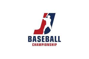 bokstaven j med baseball logotyp design. vektor designmallelement för sportlag eller företagsidentitet.