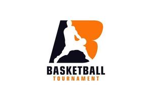 Buchstabe b mit Basketball-Logo-Design. Vektordesign-Vorlagenelemente für Sportteams oder Corporate Identity. vektor