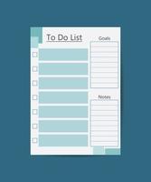 sida mall uppsättning för dagbok planerare. att göra listor, checklistor, anteckningar. platt vektor illustration isolerat på en vit bakgrund