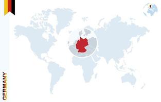 blå värld Karta med förstorande på Tyskland. vektor